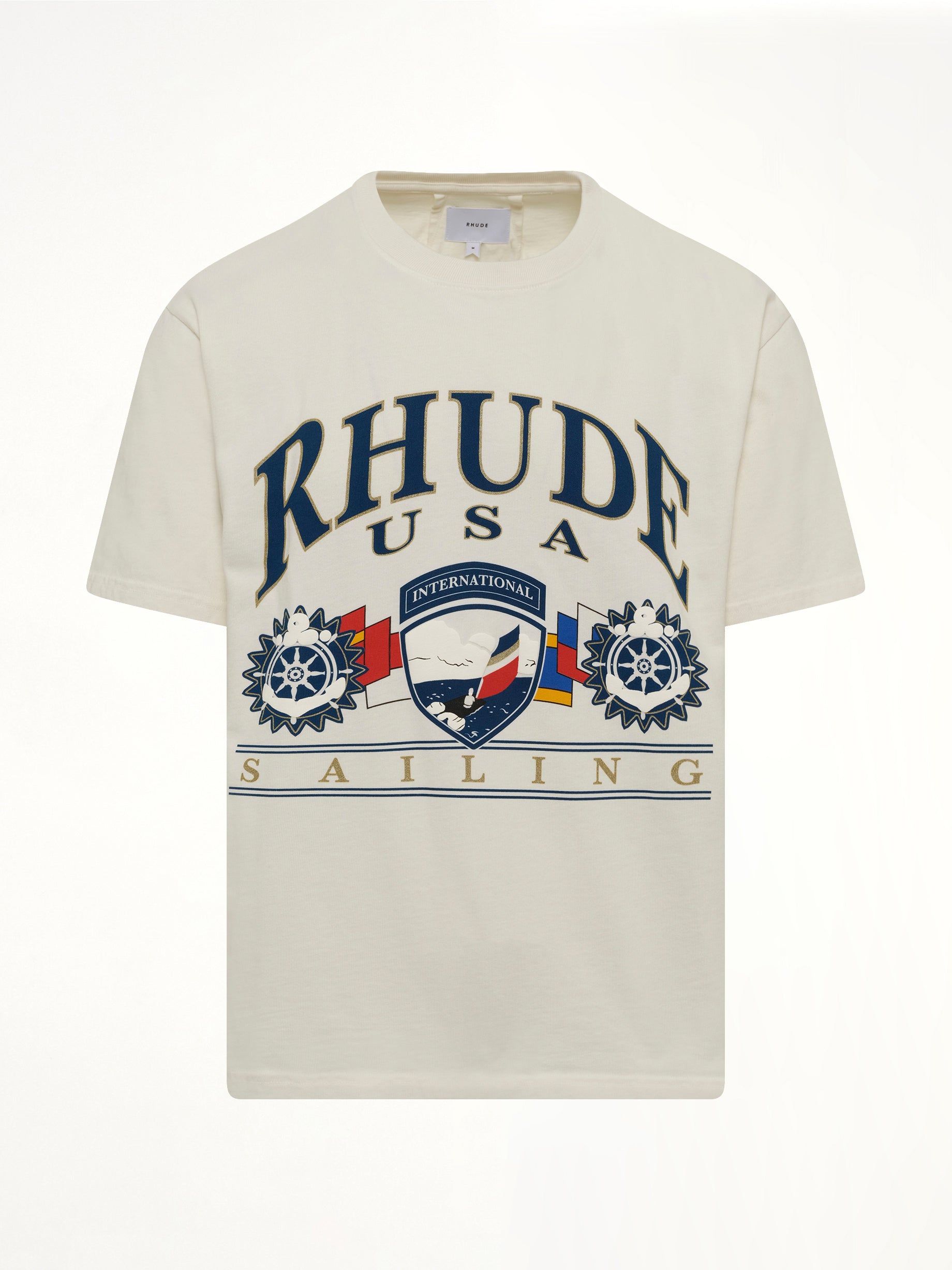 RHUDE USA Sailing Icon T-Shirt in Vintage White Product Photo from MARAIS