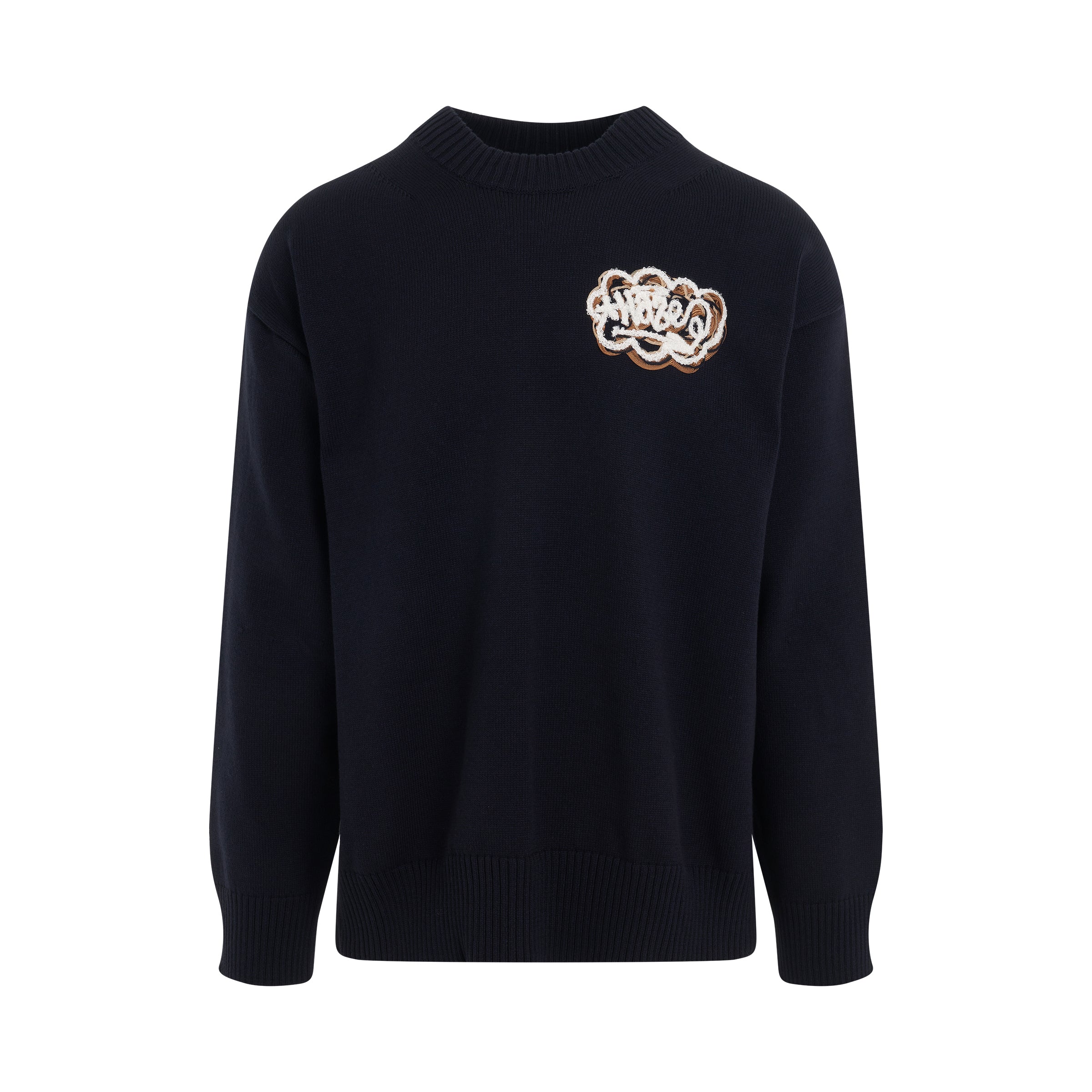 Eric Haze Code Embroidered Knit Pullover in Navy