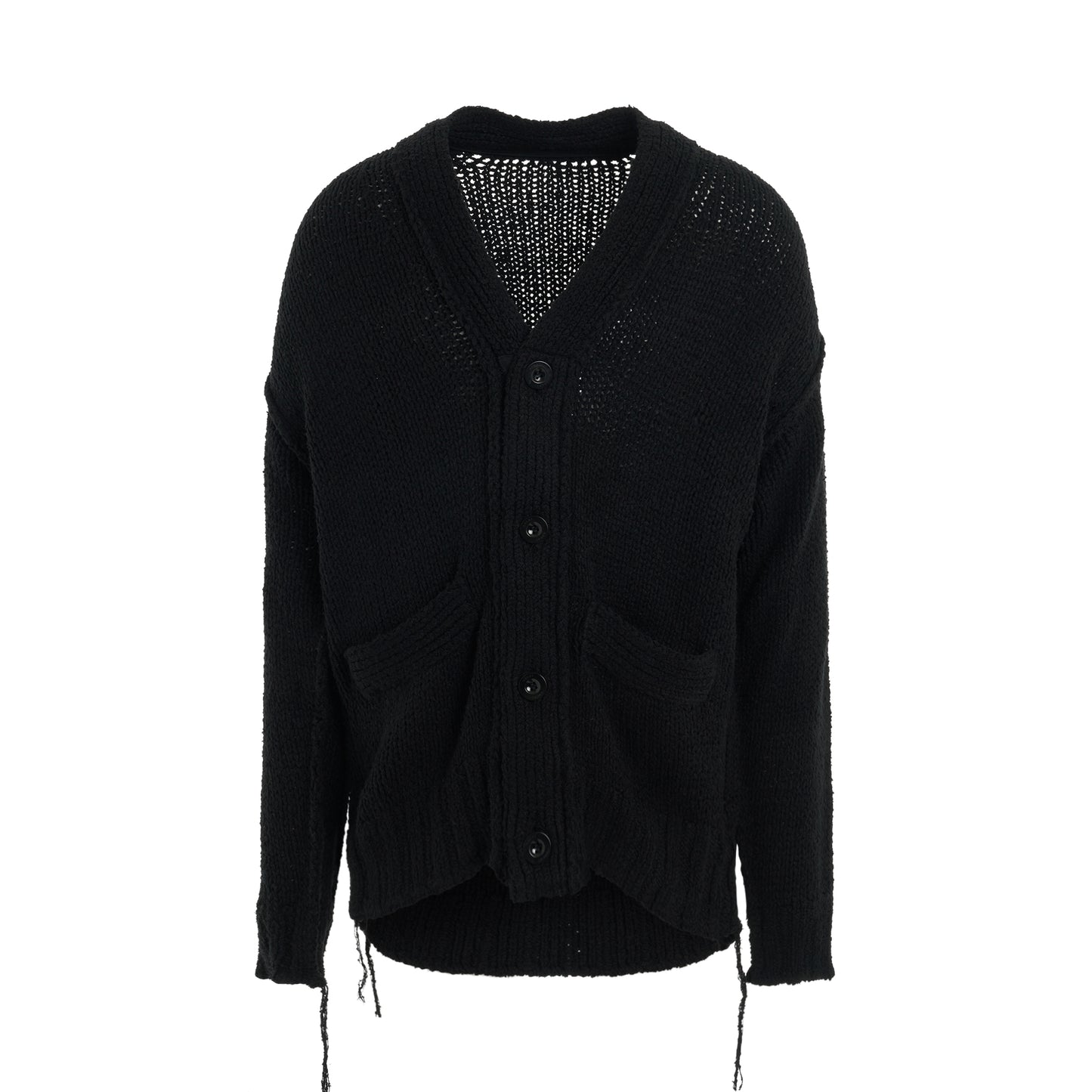 Knit Cardigan with Ribbed Waistband in Black