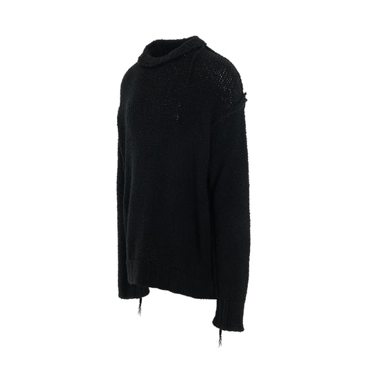 Knit Pullover with Ribbed Waistband in Black