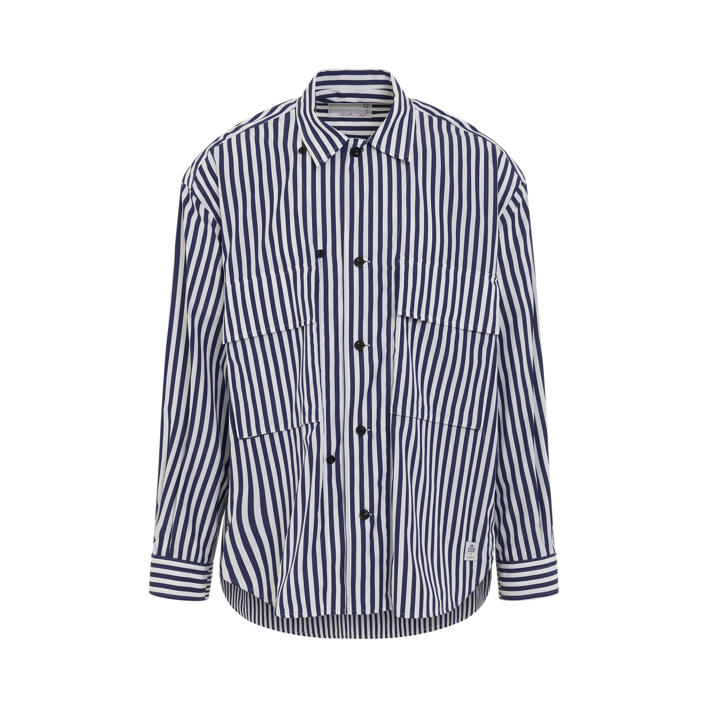 Thomas Mason Cotton Poplin Shirt in Navy Stripe