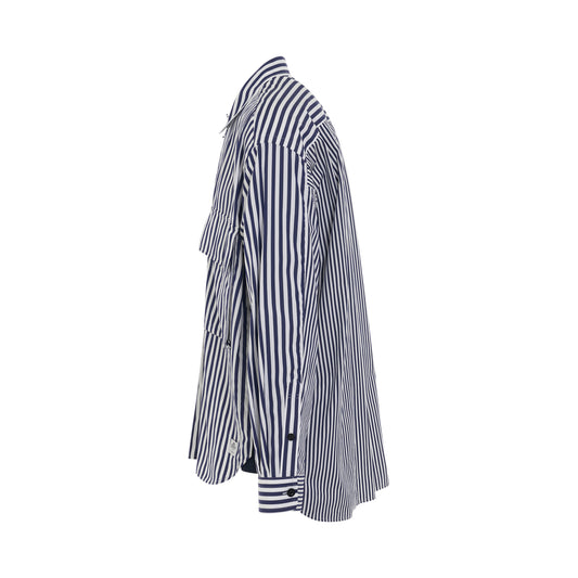 Thomas Mason Cotton Poplin Shirt in Navy Stripe