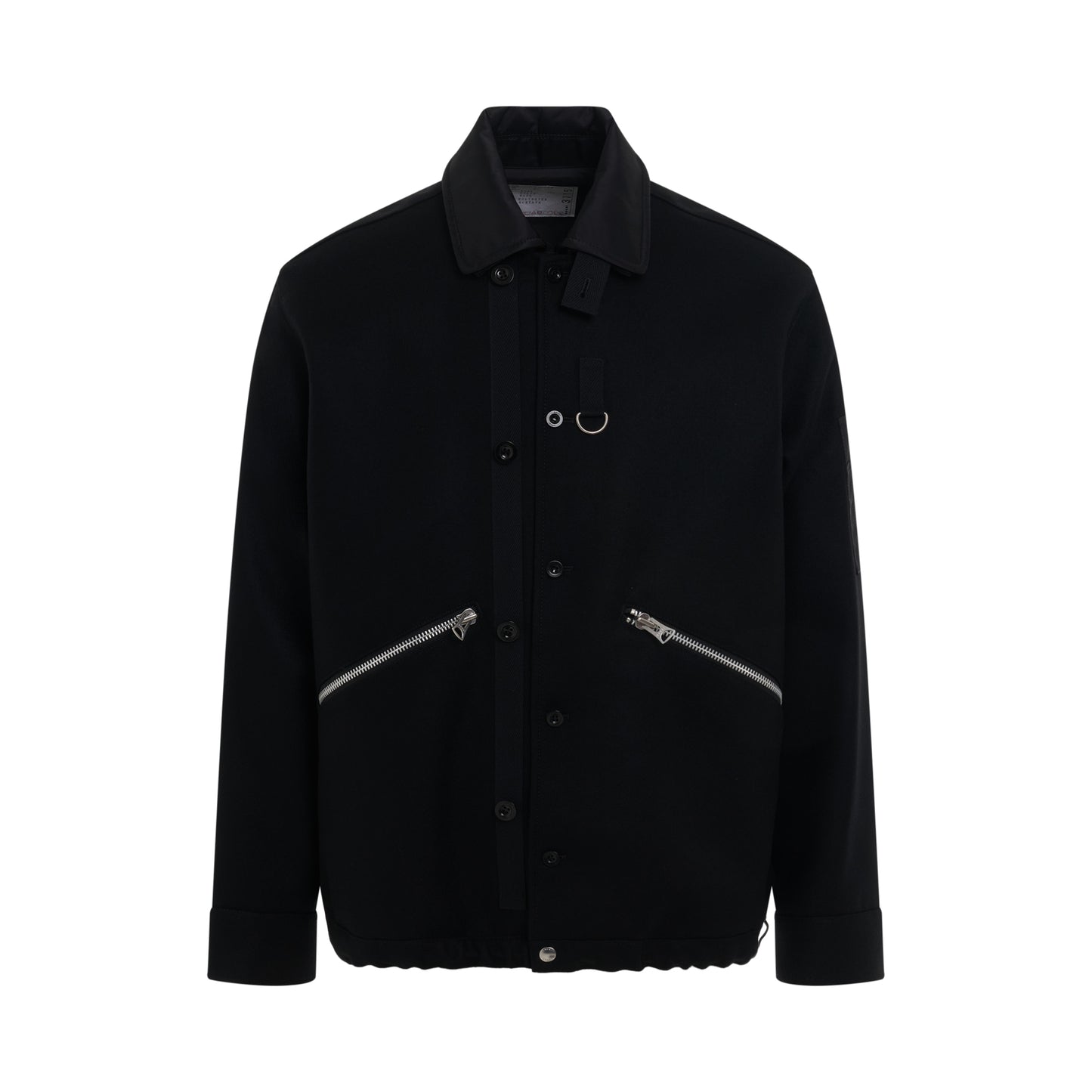 Wool Melton Long Sleeve Shirt in Black