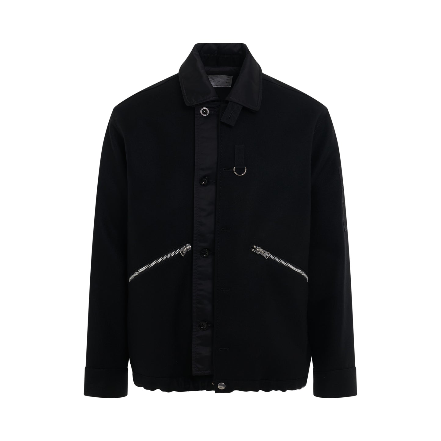 Wool Melton Long Sleeve Shirt in Black