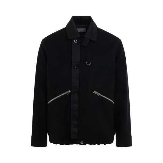 Wool Melton Long Sleeve Shirt in Black