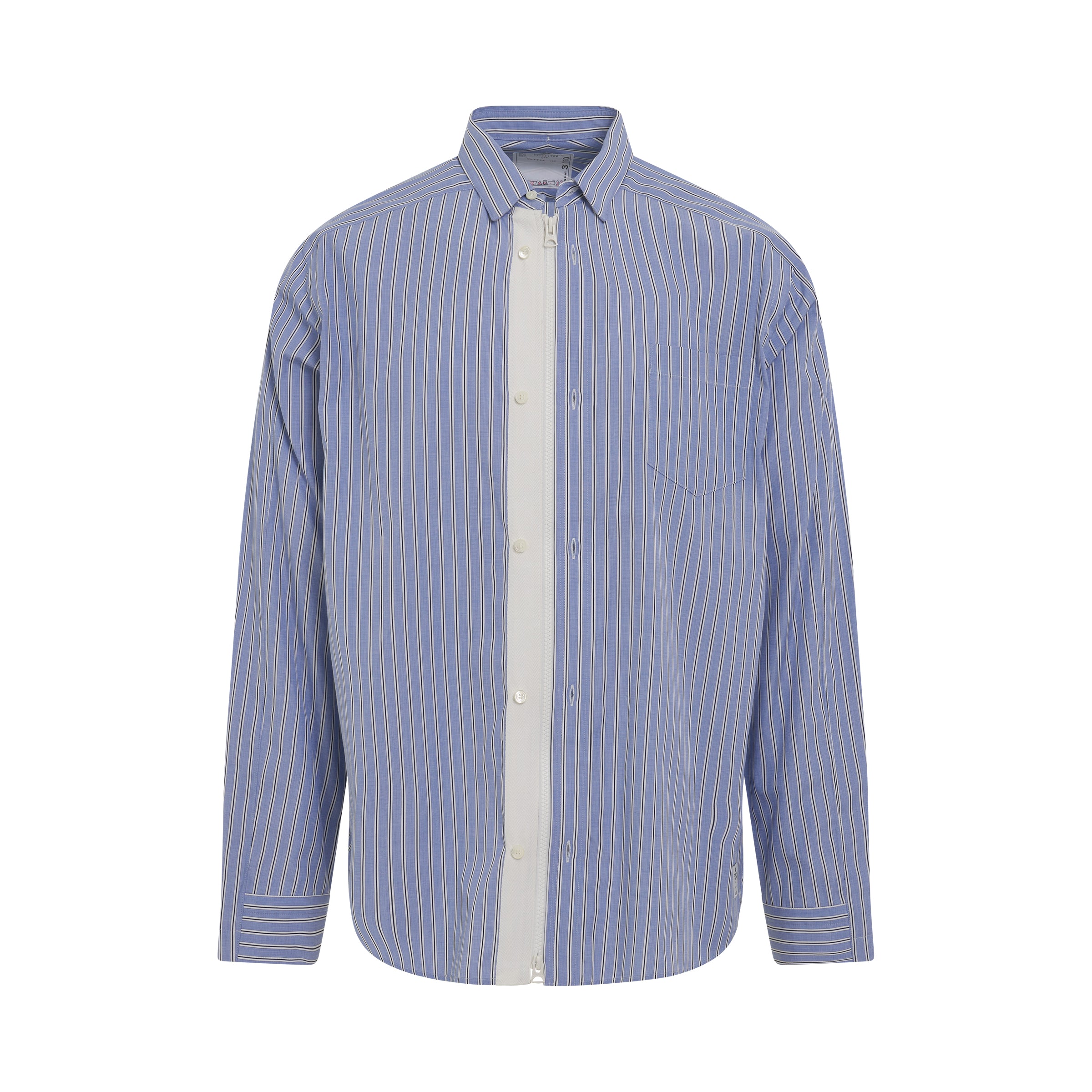 Thomas Mason Cotton Poplin Long Sleeve Shirt in Blue Stripe