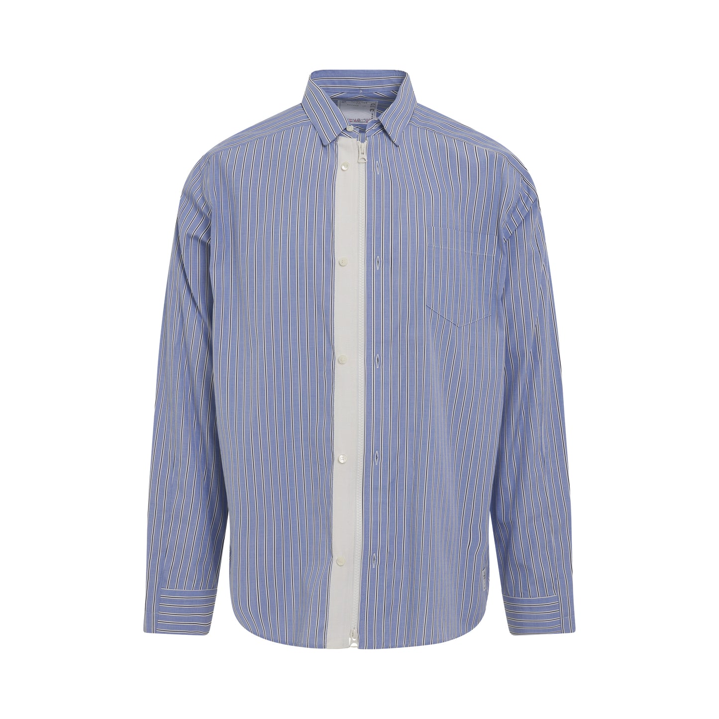 Thomas Mason Cotton Poplin Long Sleeve Shirt in Blue Stripe