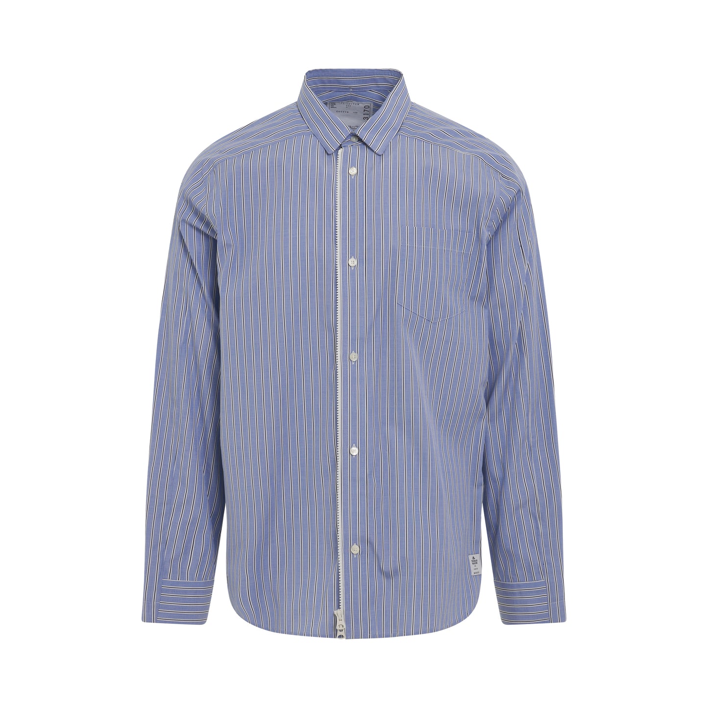 Thomas Mason Cotton Poplin Long Sleeve Shirt in Blue Stripe