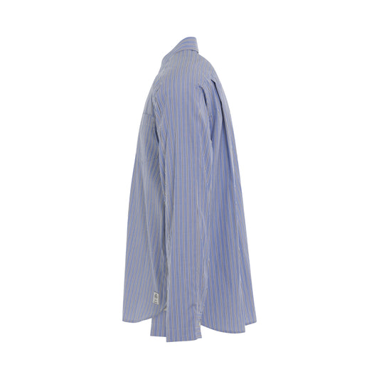 Thomas Mason Cotton Poplin Long Sleeve Shirt in Blue Stripe