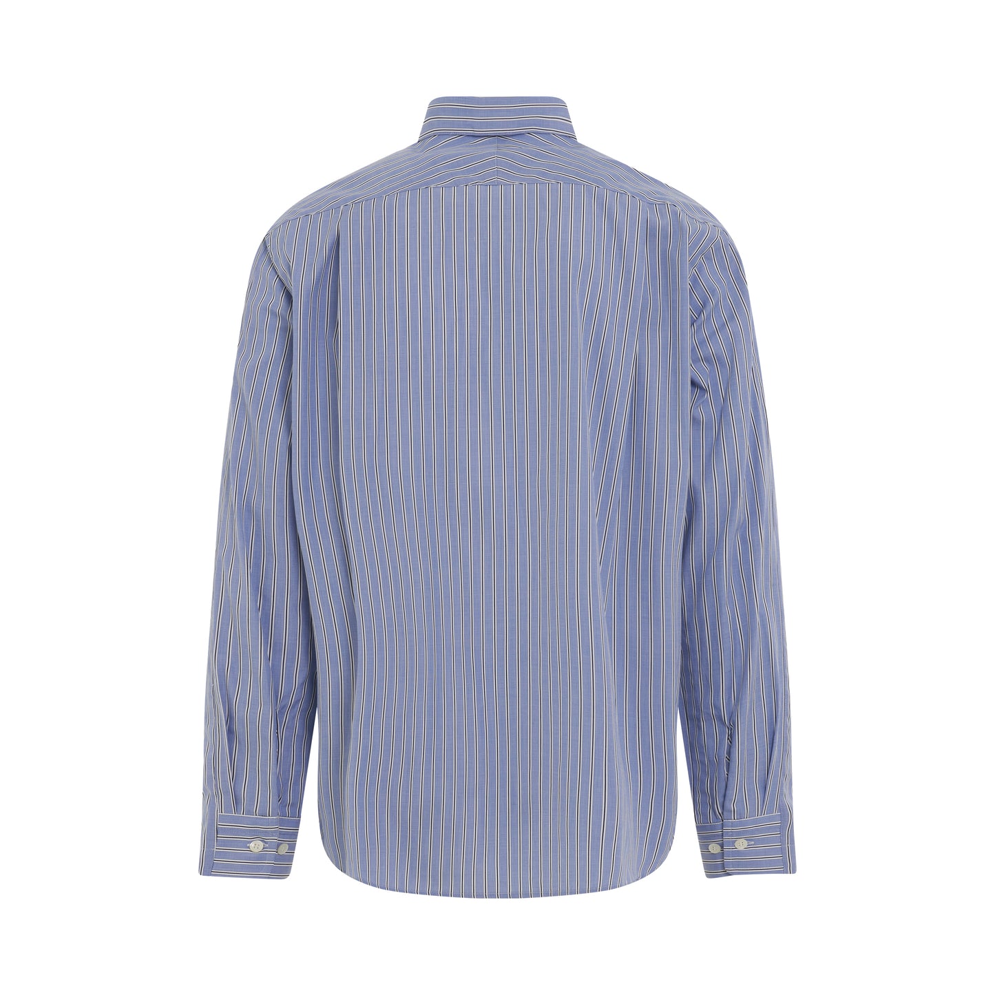 Thomas Mason Cotton Poplin Long Sleeve Shirt in Blue Stripe