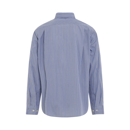 Thomas Mason Cotton Poplin Long Sleeve Shirt in Blue Stripe