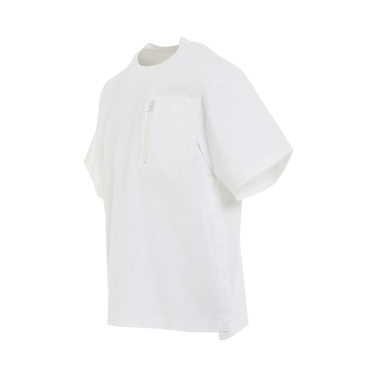 Cotton Jersey Zip T-Shirt in White