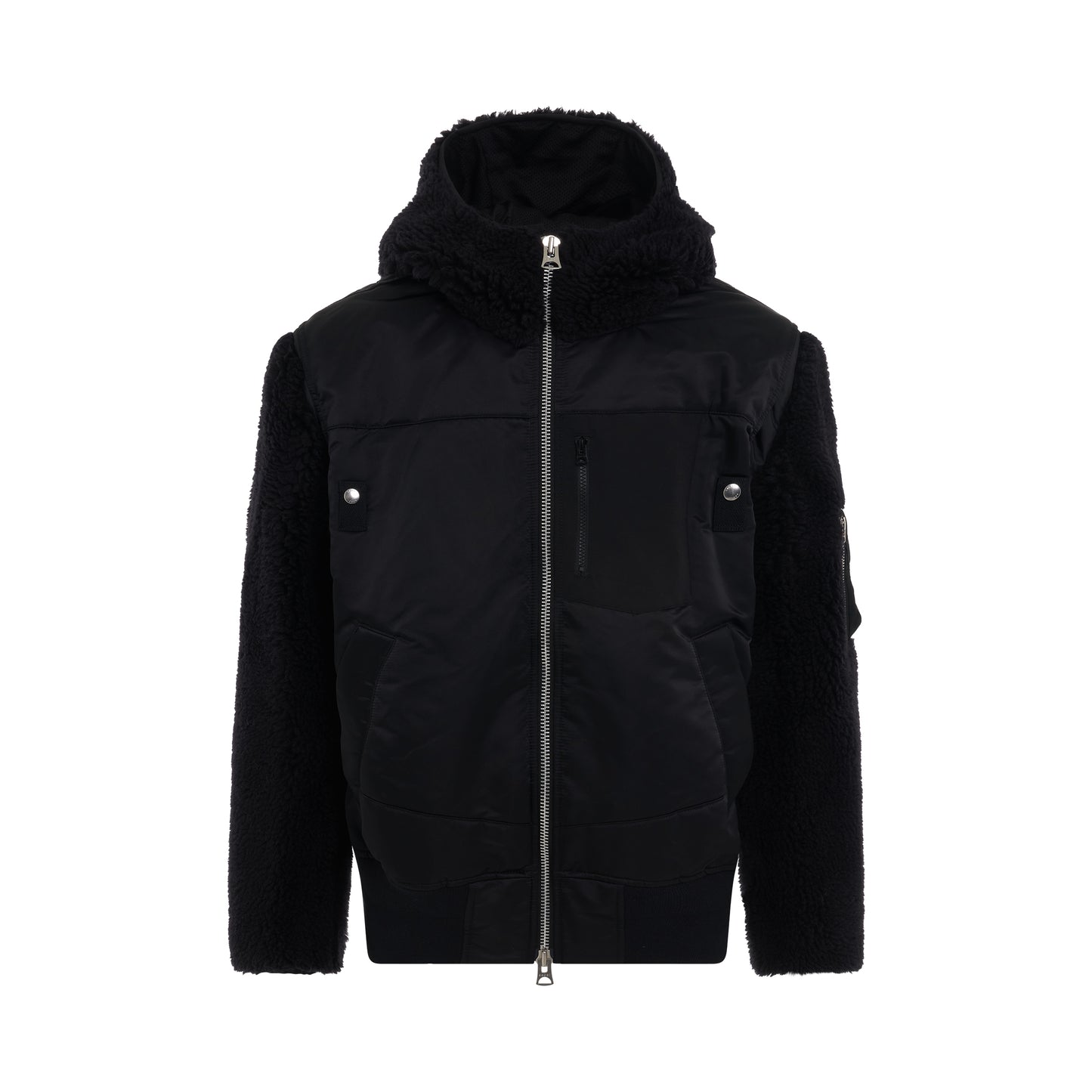 Faux Shearling x Nylon Twill Blouson in Black