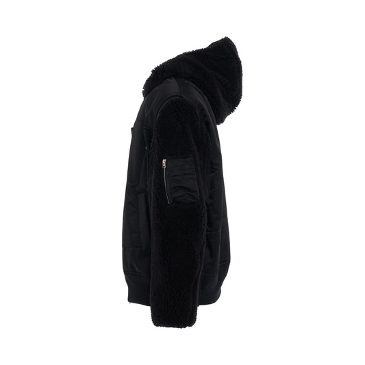 Faux Shearling x Nylon Twill Blouson in Black