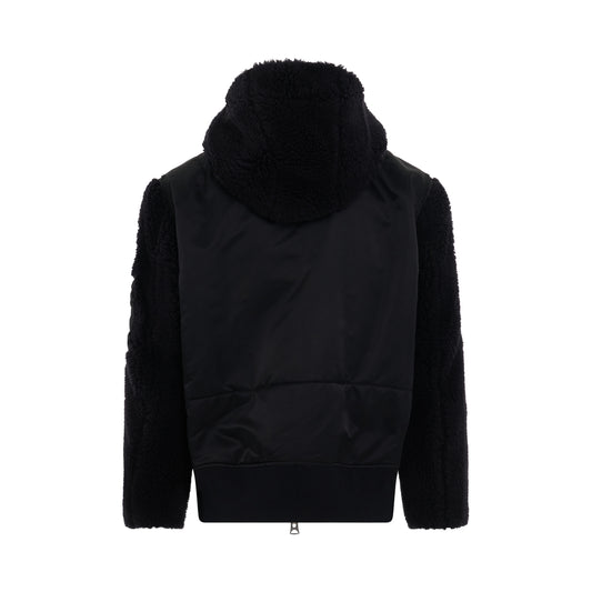 Faux Shearling x Nylon Twill Blouson in Black