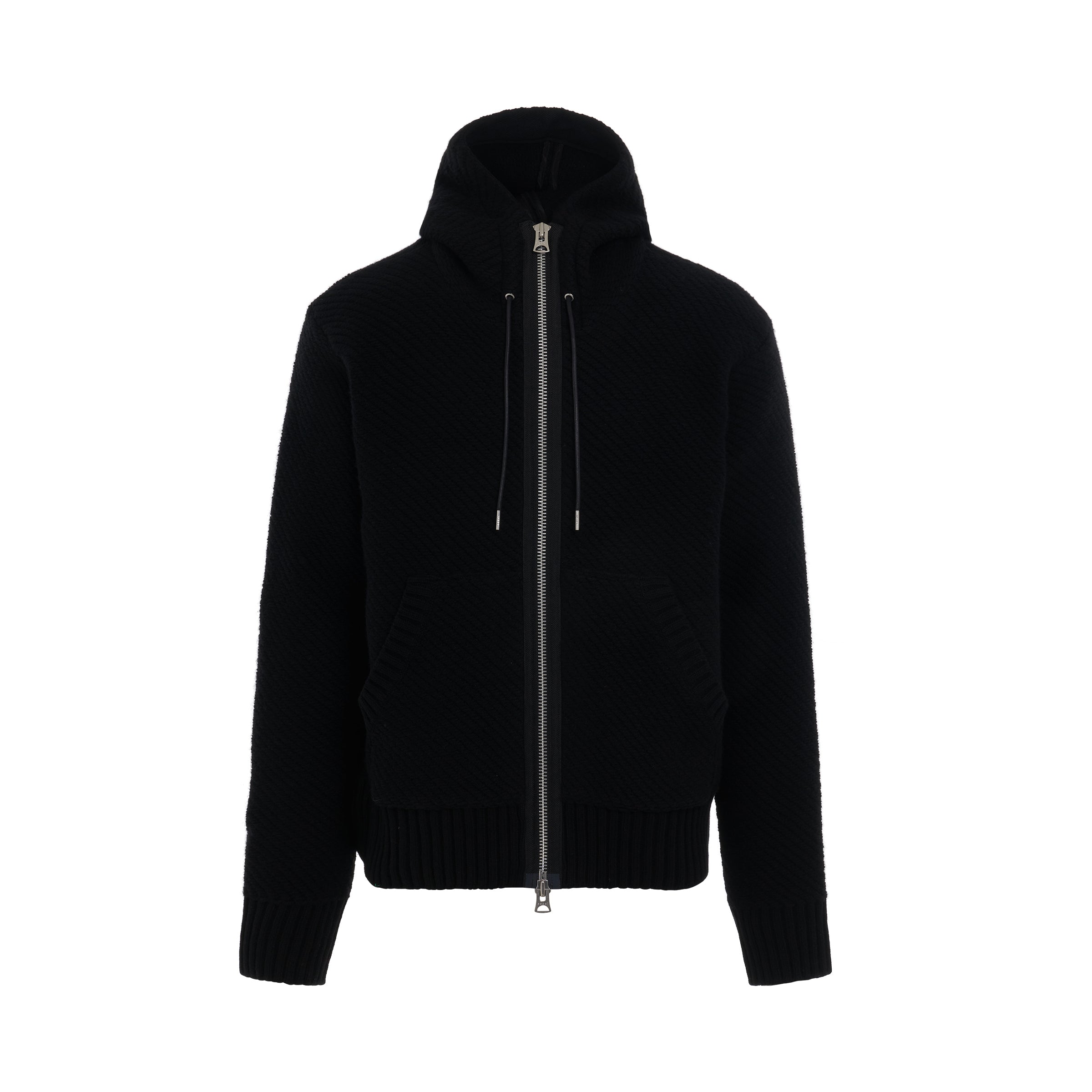 Wool Knit Zip Blouson in Black