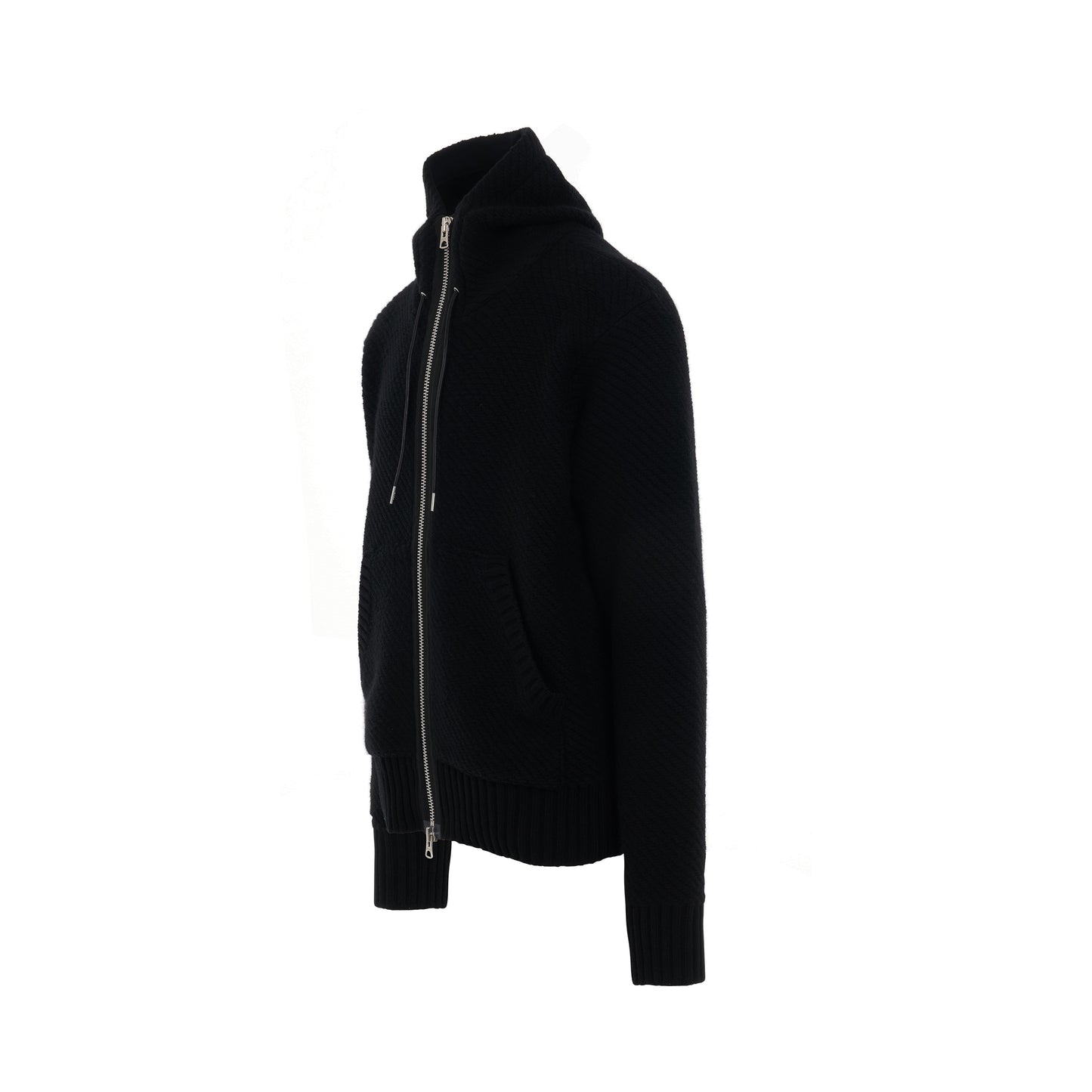 Wool Knit Zip Blouson in Black