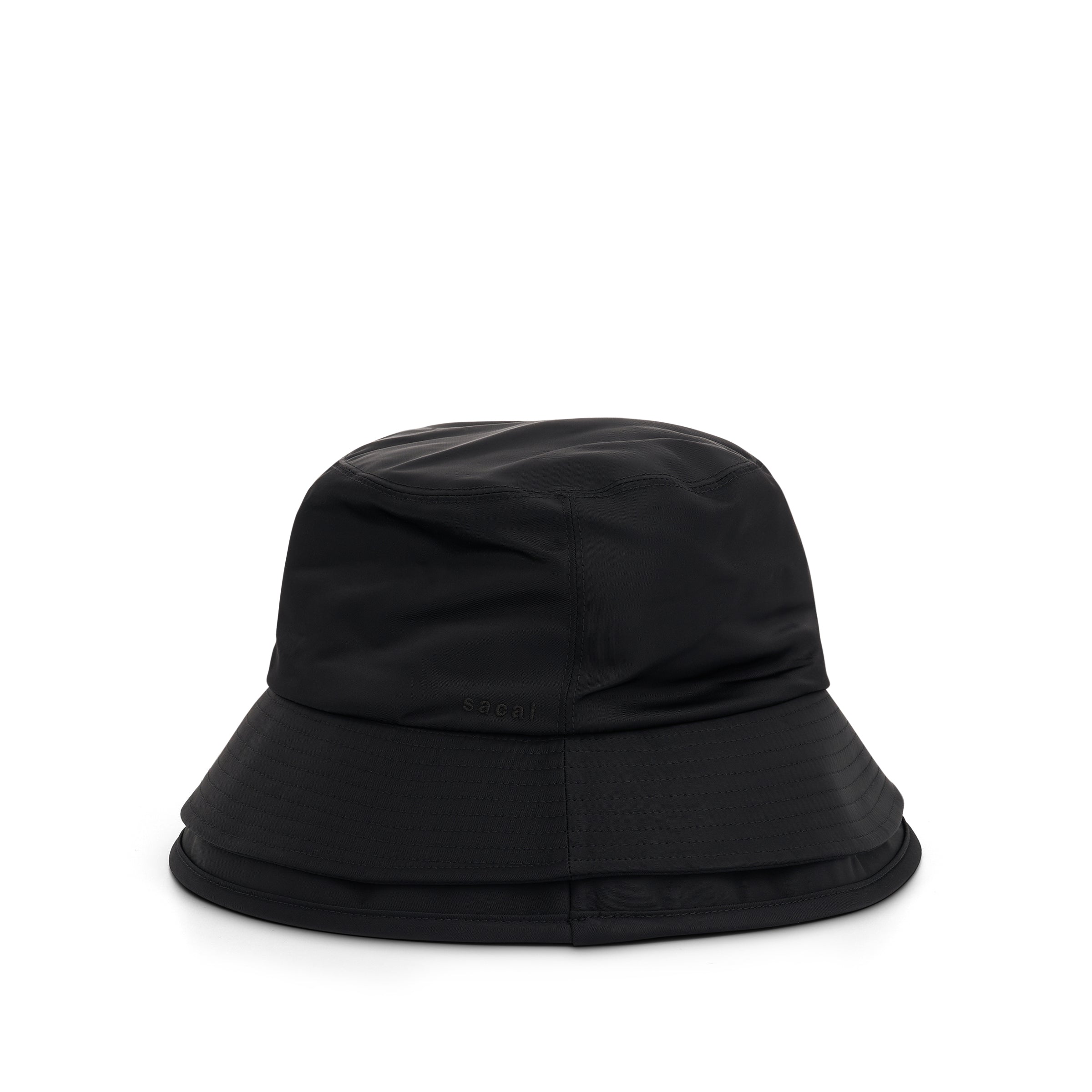 Double Brim Nylon Twill Hat in Black