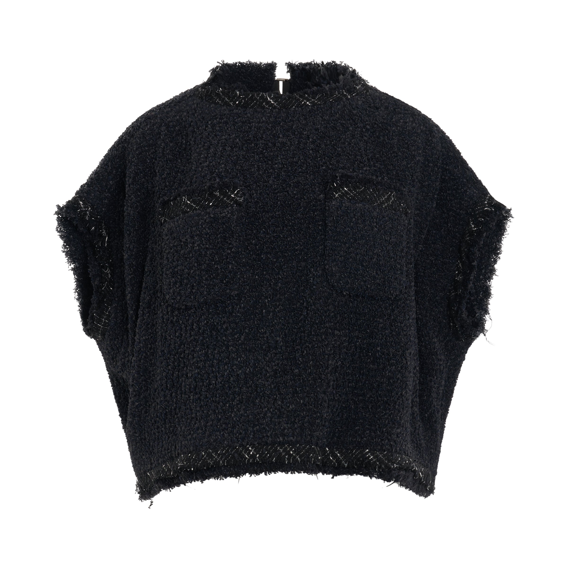 Short Sleeve Tweed Pullover in Black