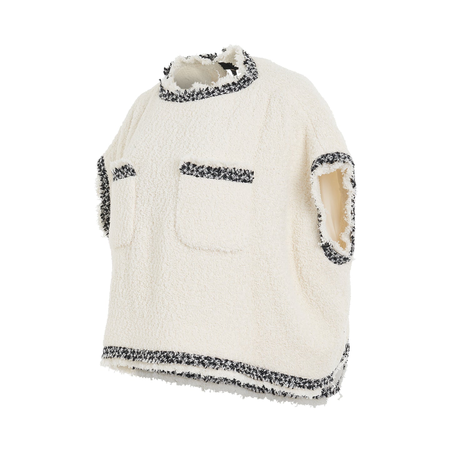 Short Sleeve Tweed Pullover in White