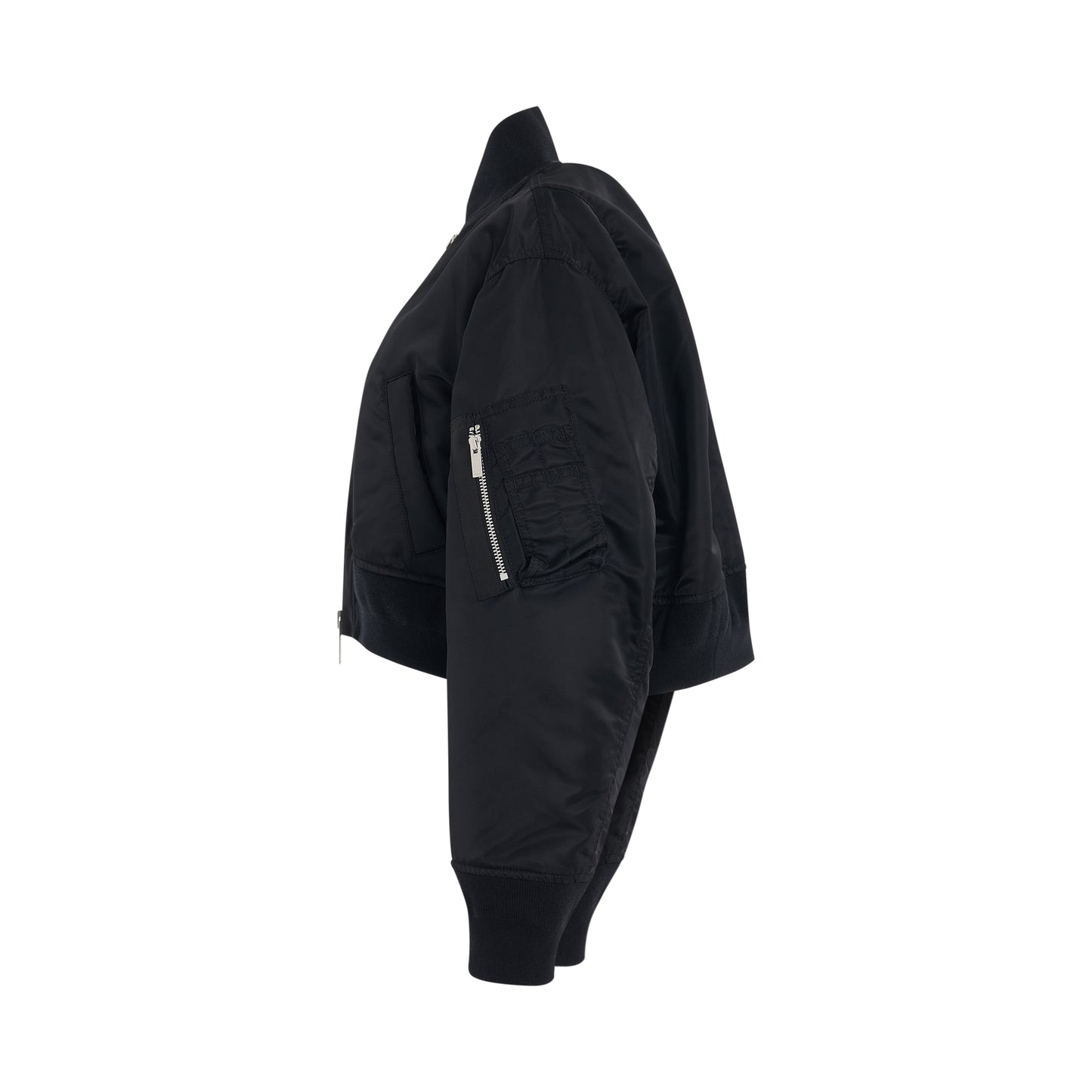 Cropped Nylon Twill Jacket in Black