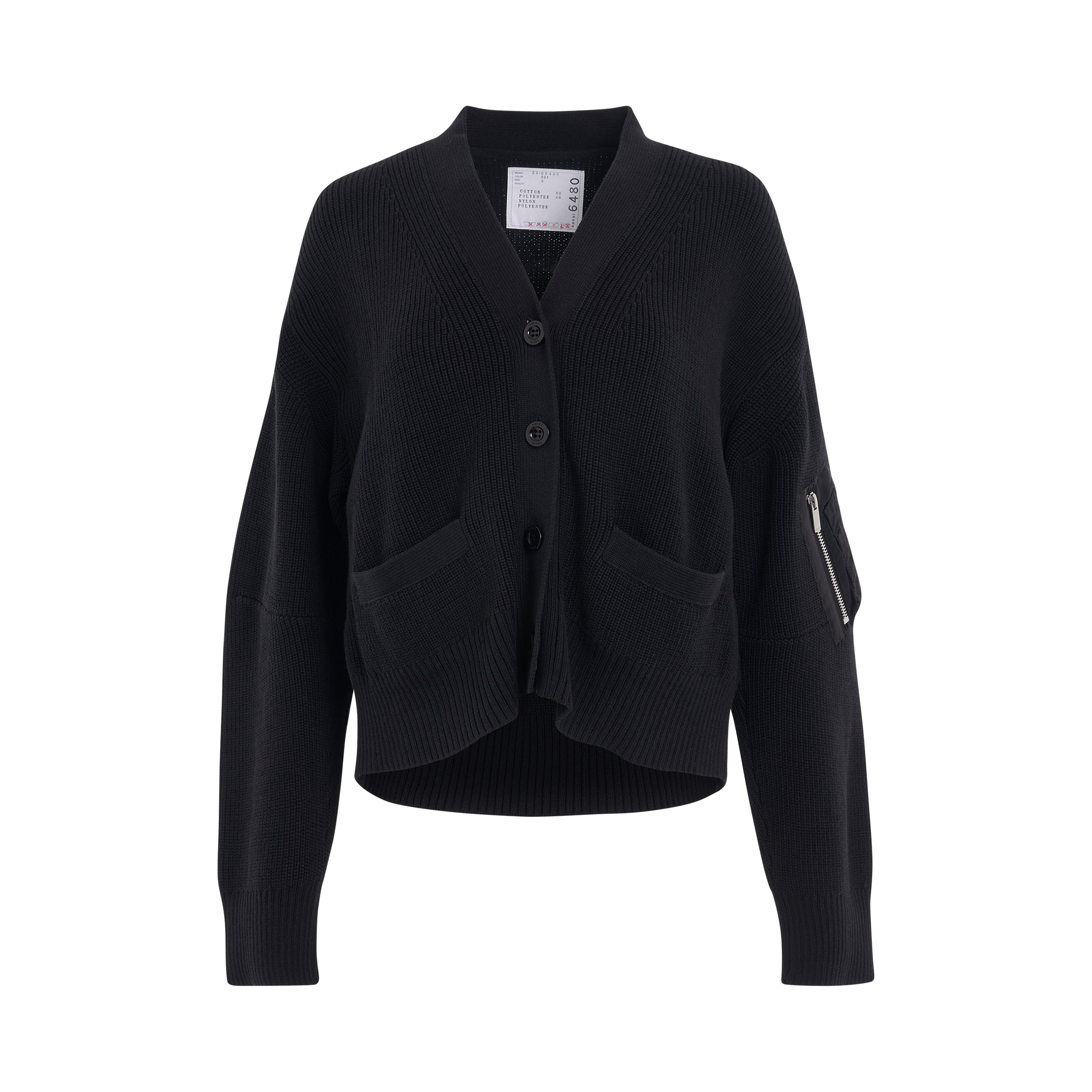 Nylon Twill x Knit Cardigan in Black