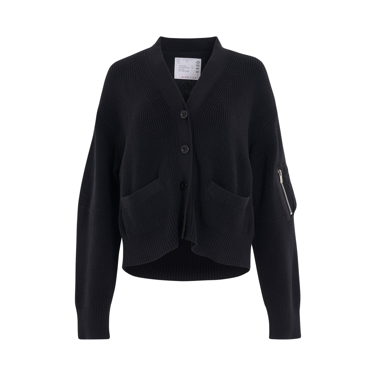 Nylon Twill x Knit Cardigan in Black