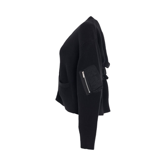 Nylon Twill x Knit Cardigan in Black