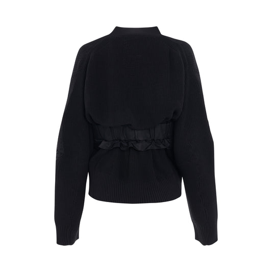 Nylon Twill x Knit Cardigan in Black