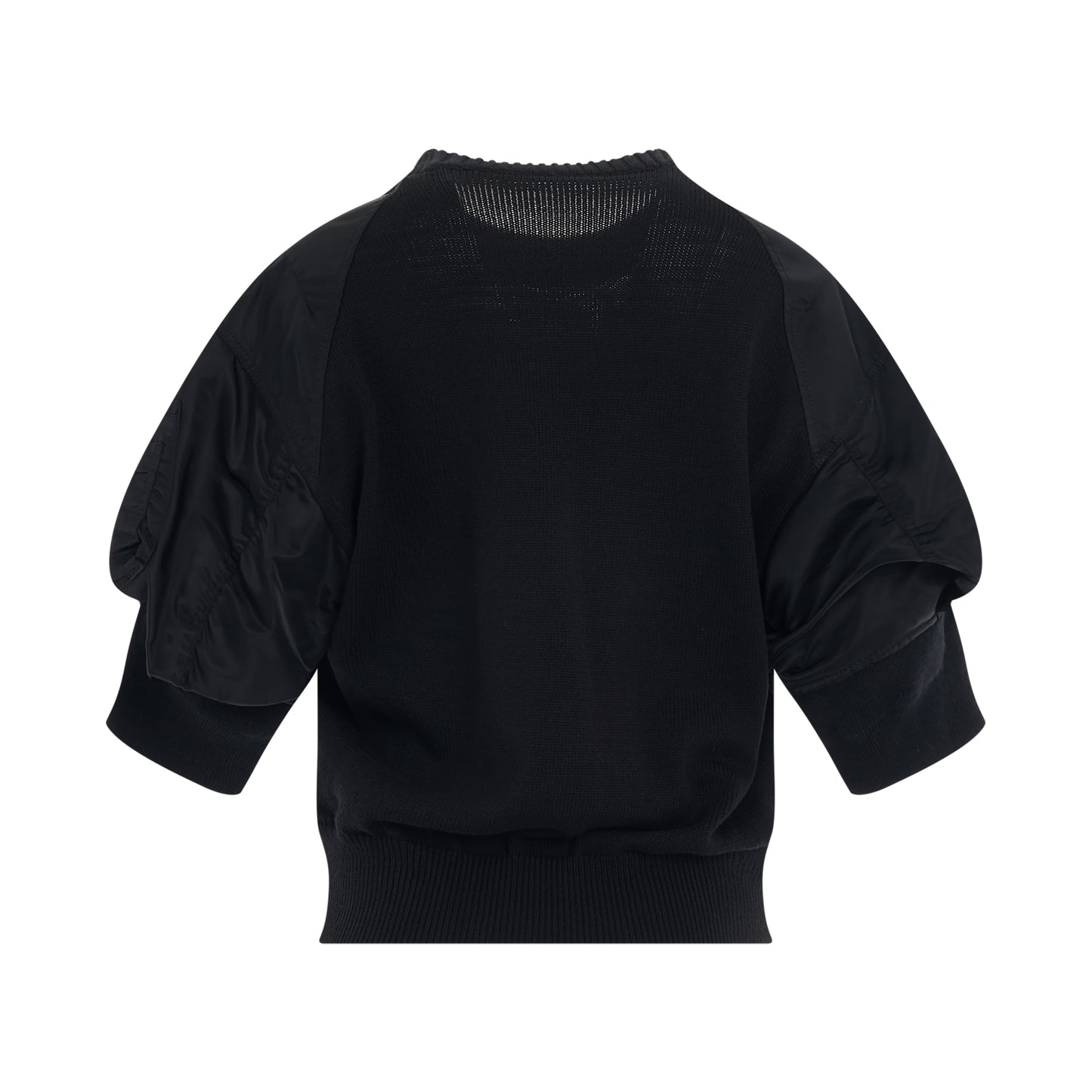 Nylon Twill & Knit Pullover in Black