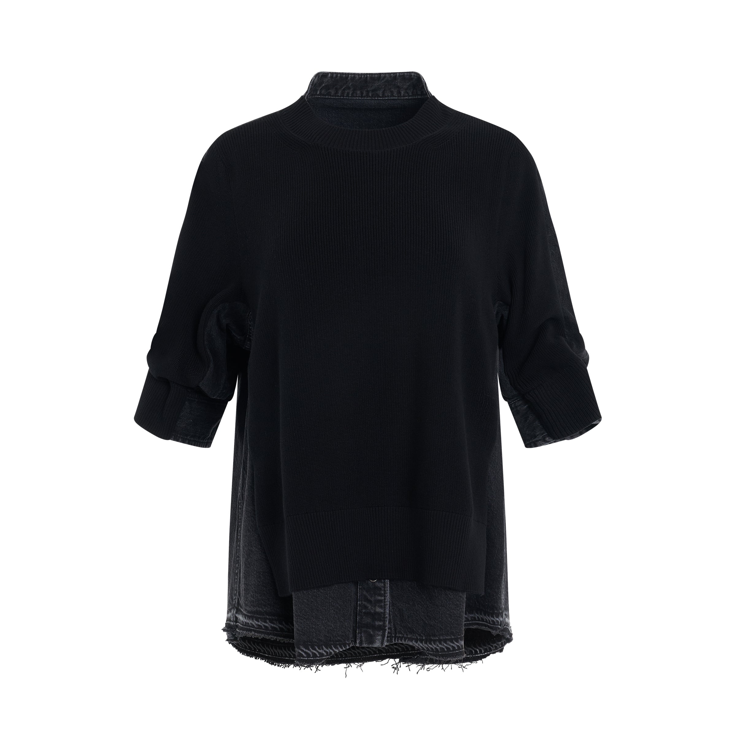 Short Sleeve Denim Pullover in Black