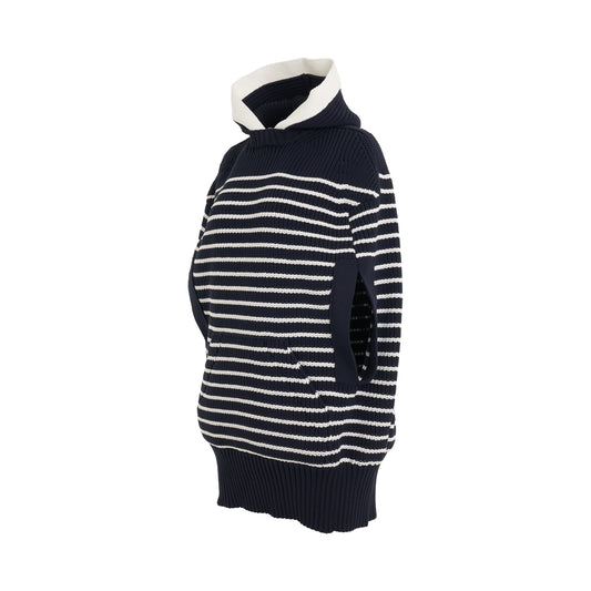 Horizontal Stripe Knit Cape in Navy