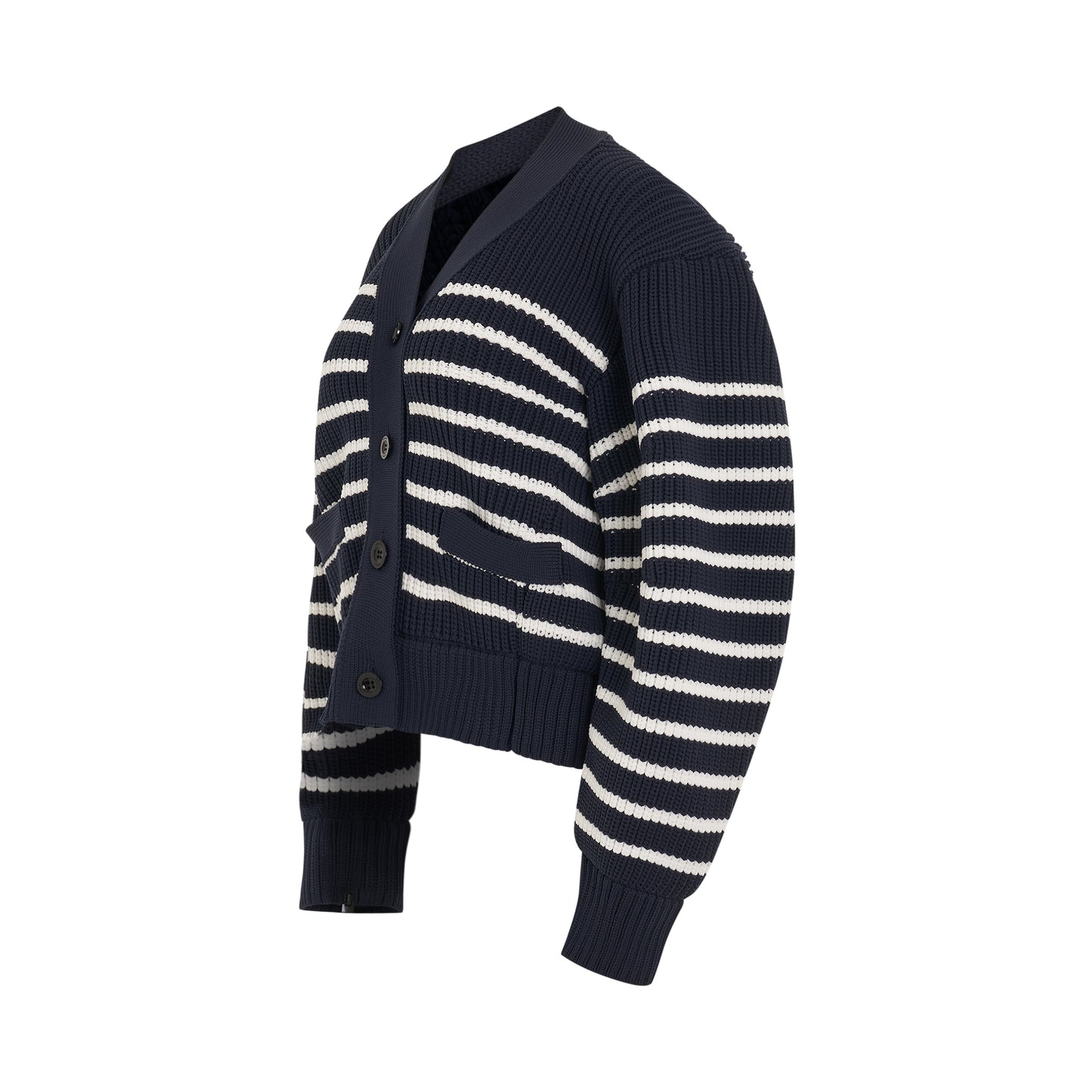 Horizontal Stripe Knit Cardigan in Navy