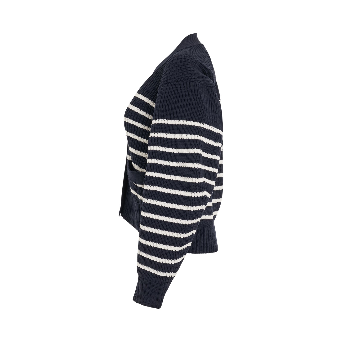 Horizontal Stripe Knit Cardigan in Navy