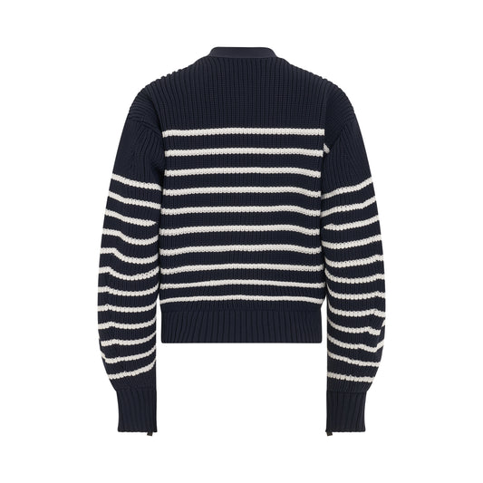 Horizontal Stripe Knit Cardigan in Navy