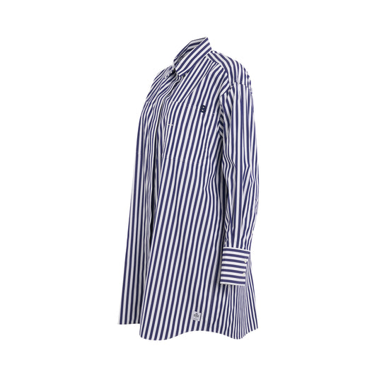 Thomas Mason S Cotton Poplin L/S Shirt in Navy Stripe