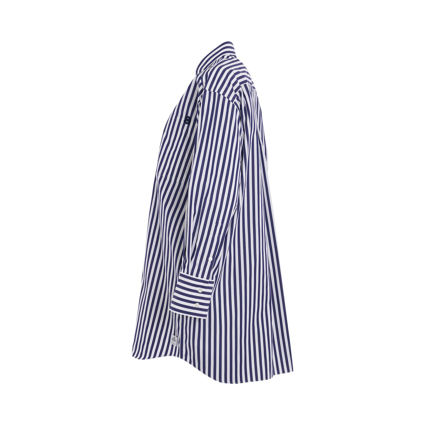 Thomas Mason S Cotton Poplin L/S Shirt in Navy Stripe