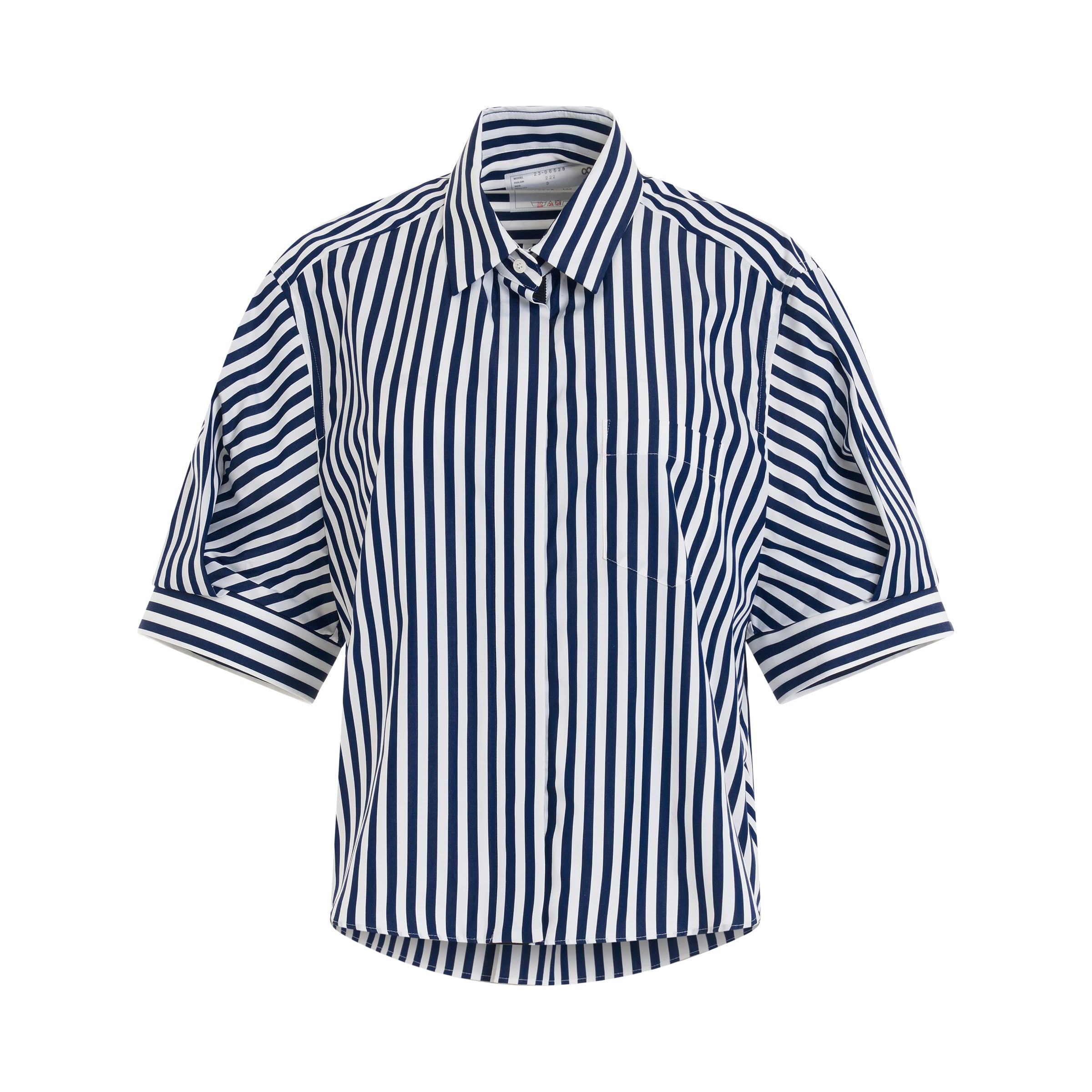 Thomas Mason Cotton Poplin L/S Shirt in Navy Stripe