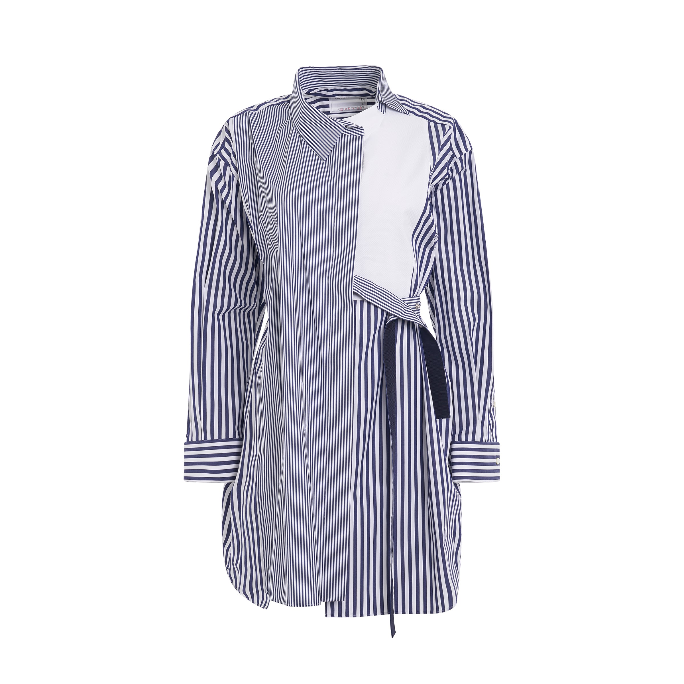 Cotton Poplin Dress in Navy Stripe