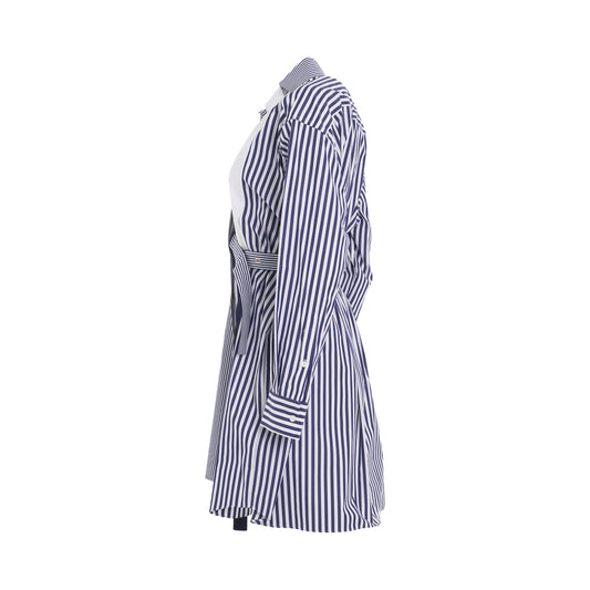 Cotton Poplin Dress in Navy Stripe