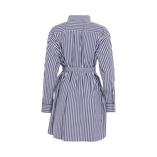 Cotton Poplin Dress in Navy Stripe