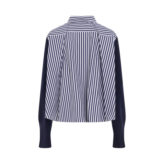 Cotton Poplin x Knit Pullover in Navy Stripe