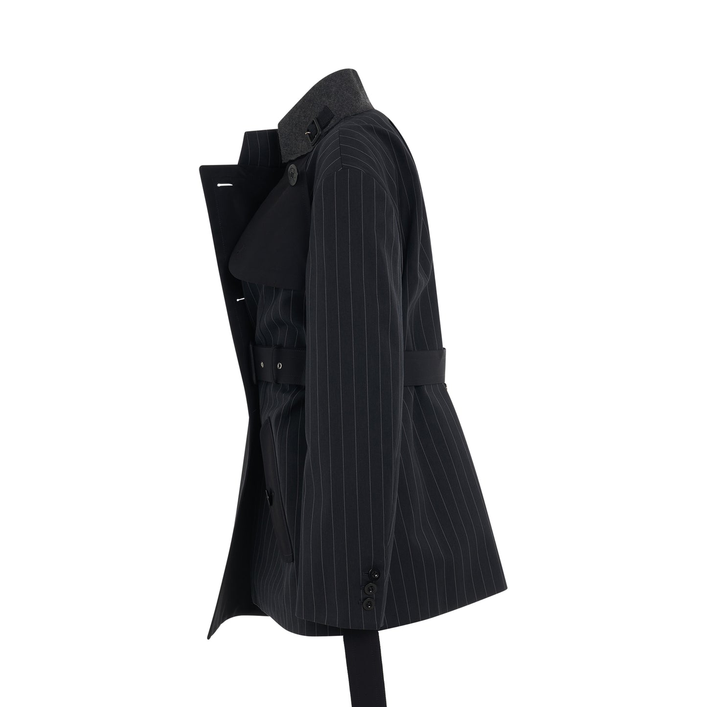 Panelled Chalk Stripe Jacket in Navy