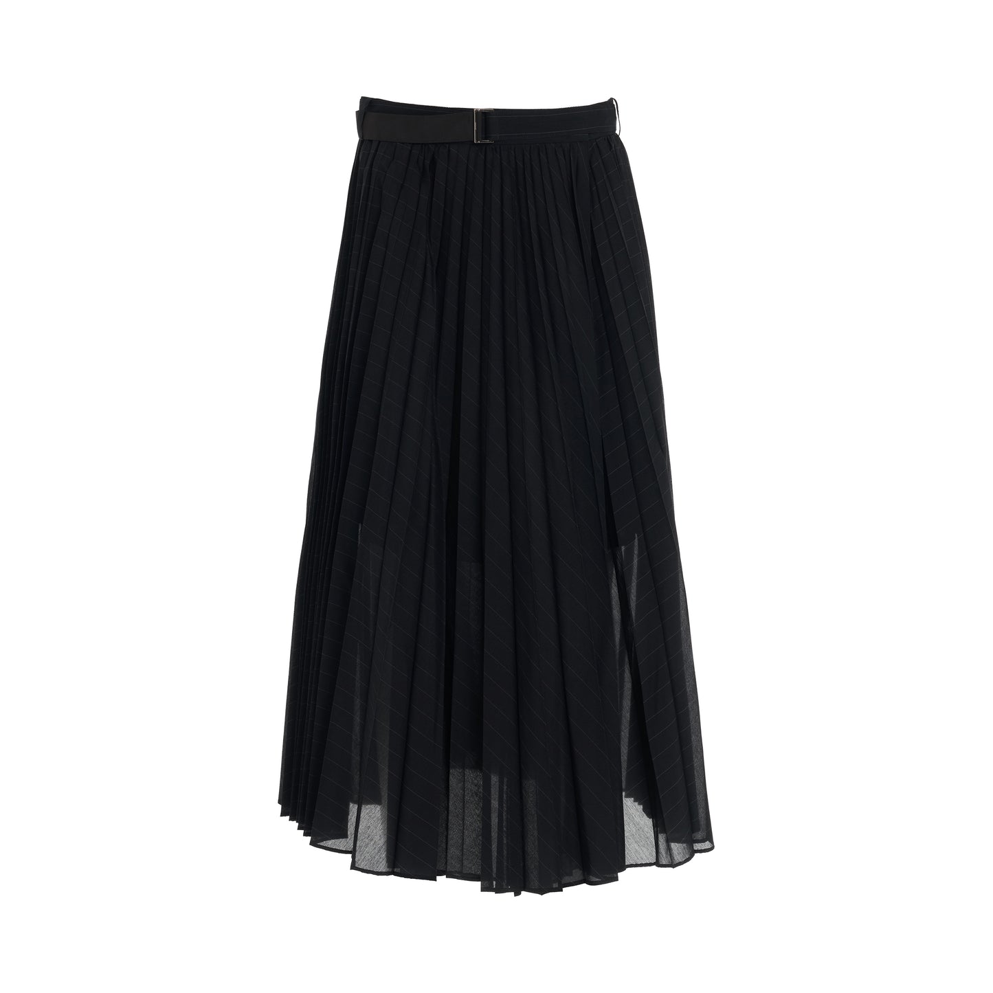 Chalk Stripe Skirt with Belt in Navy