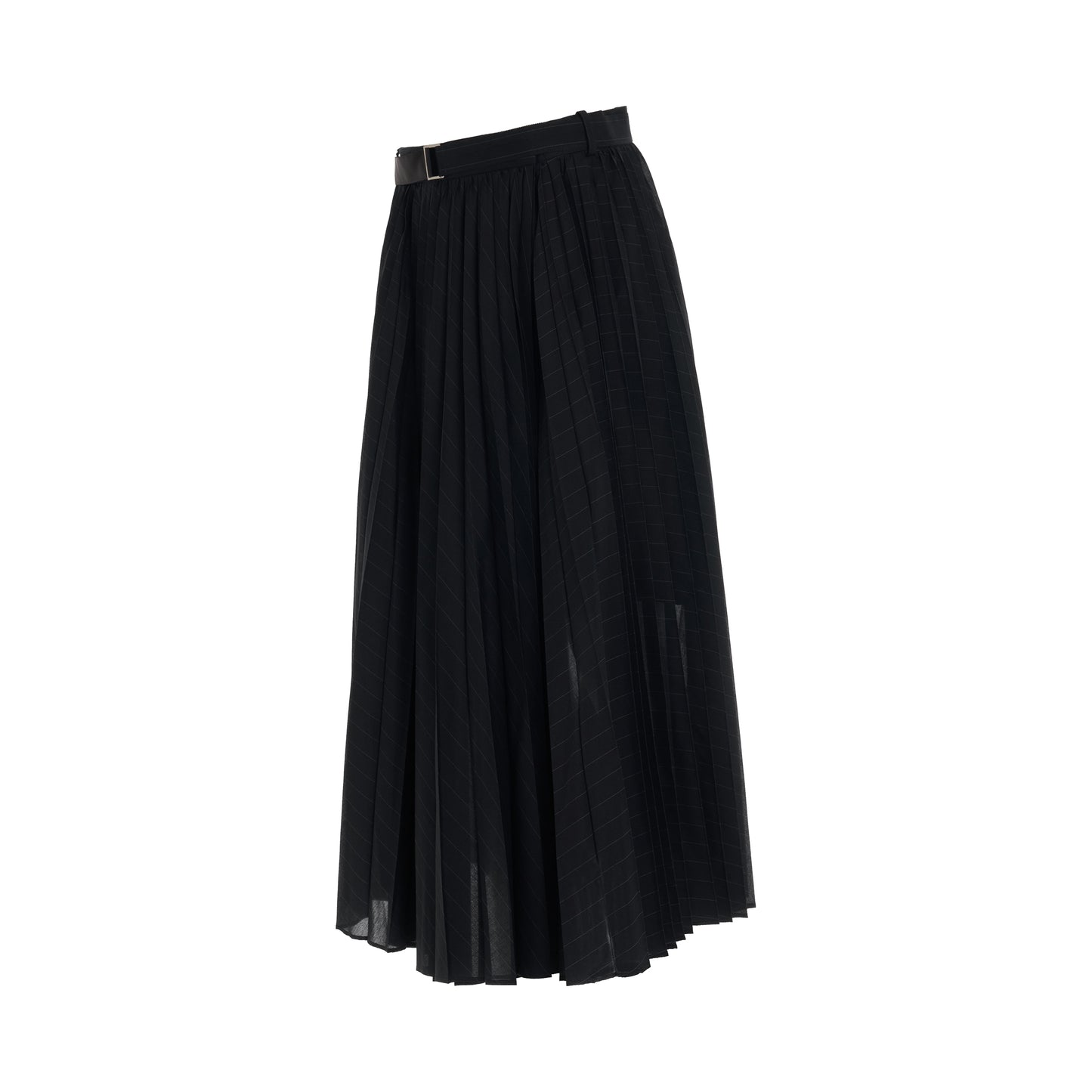 Chalk Stripe Skirt with Belt in Navy