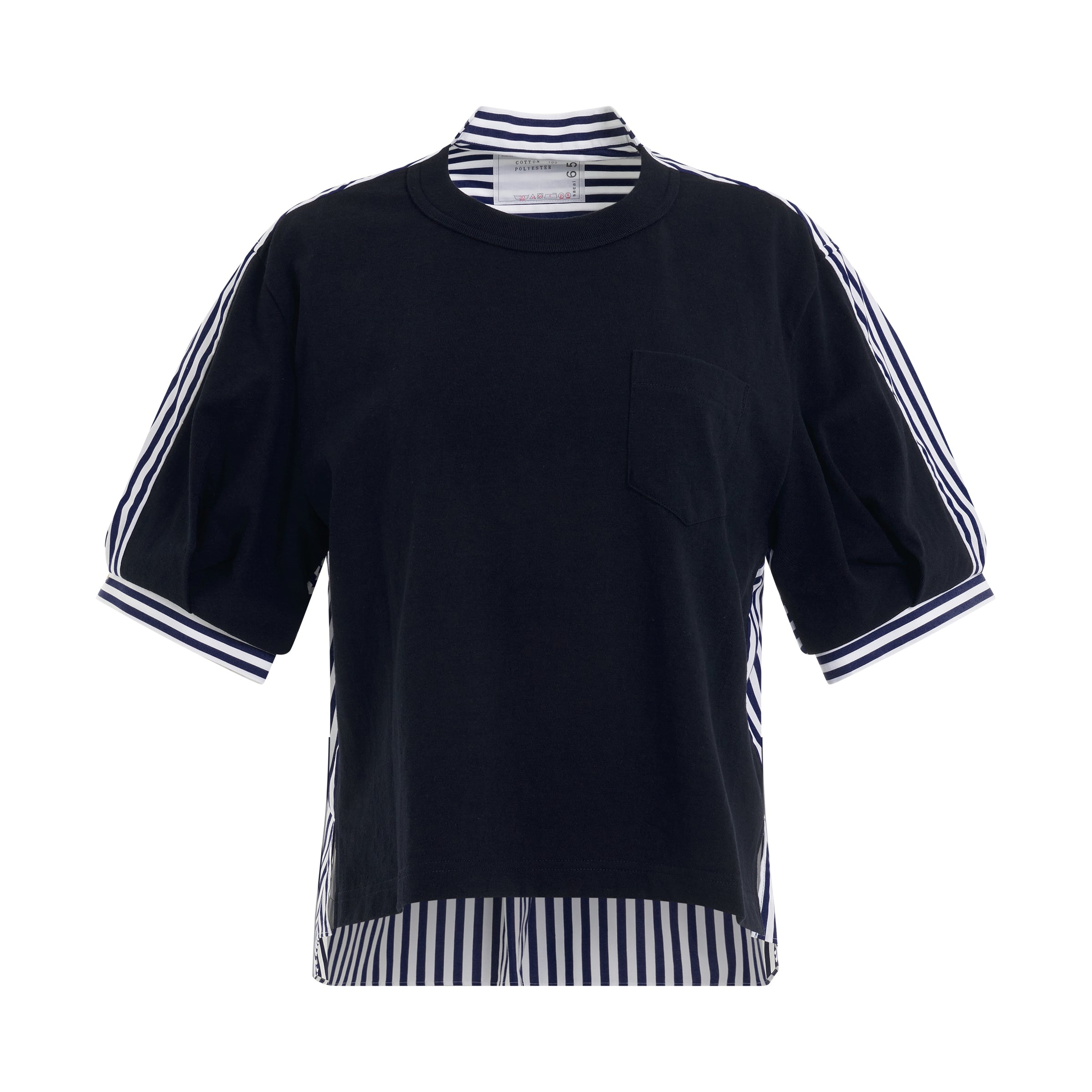 Cotton Poplin x Cotton Jersey T-Shirt in Navy/Stripe