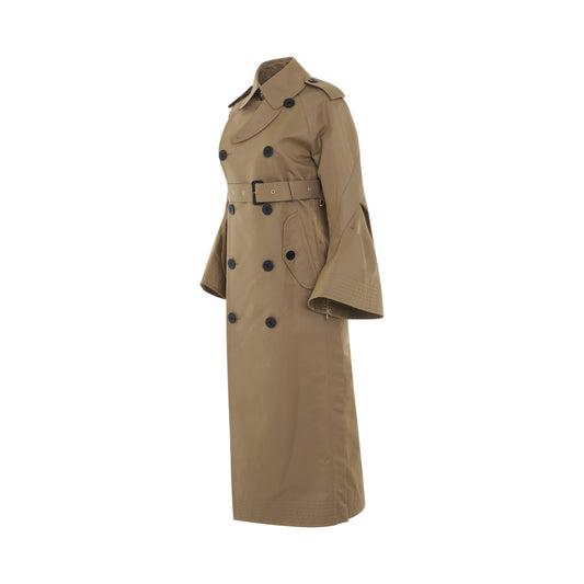 Cotton Gabrdine Puff Sleeve Coat in Dark Beige