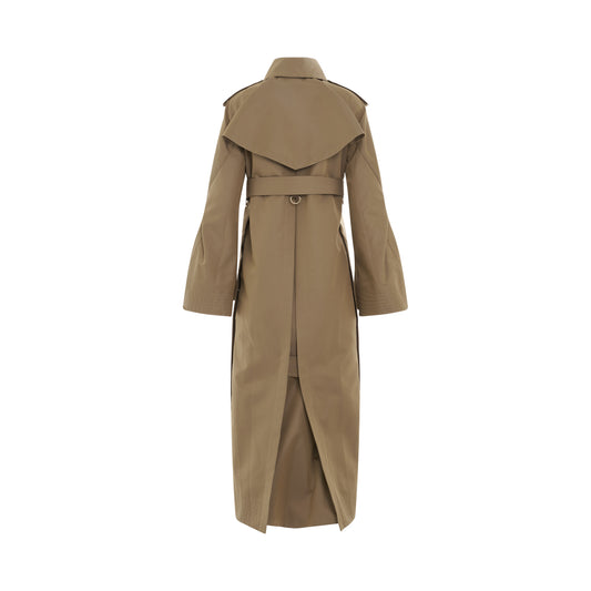 Cotton Gabrdine Puff Sleeve Coat in Dark Beige