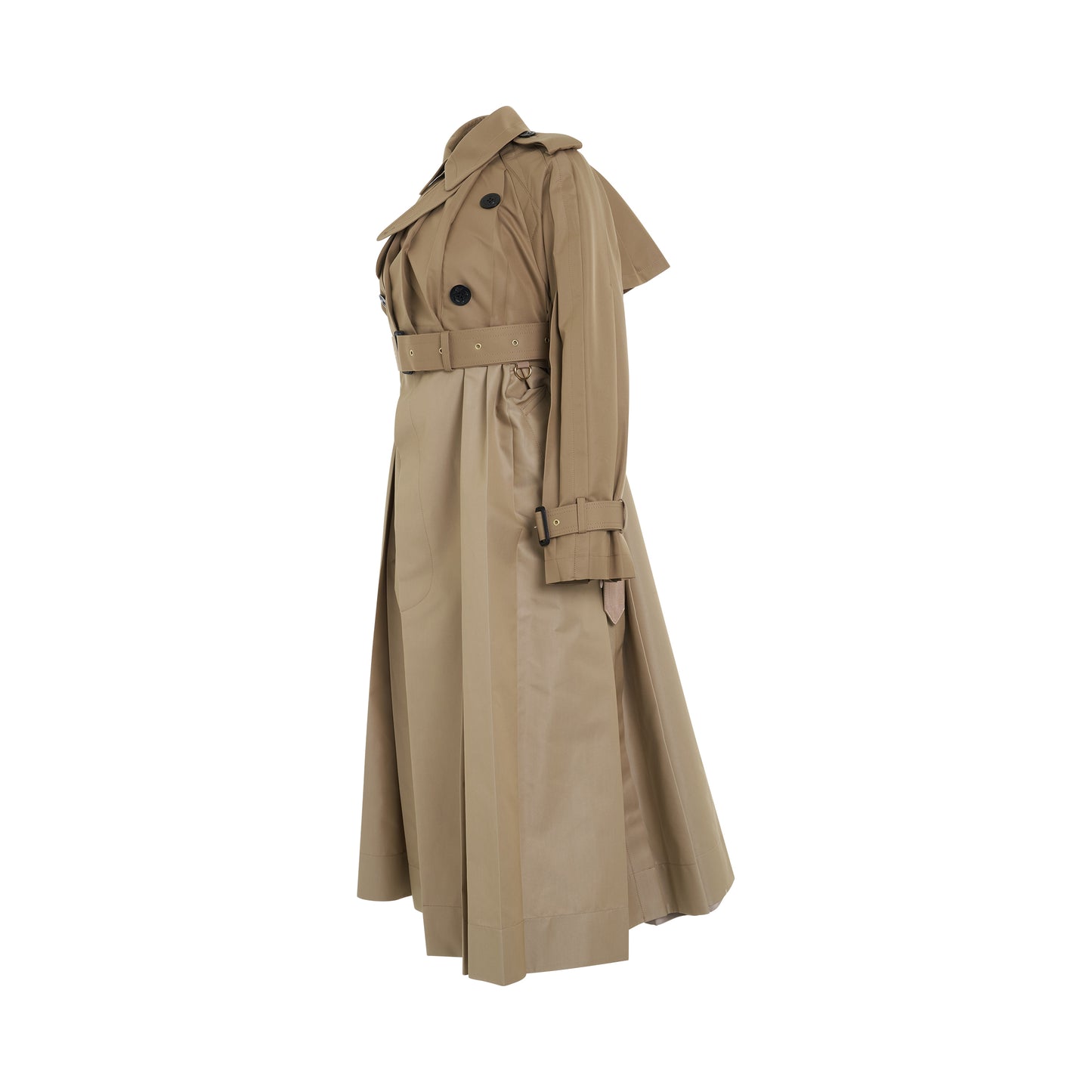 Cotton Gabardine Pleated Coat in Beige