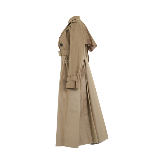 Cotton Gabardine Pleated Coat in Beige